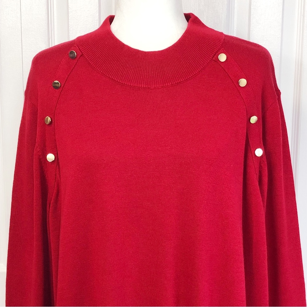 New Jessica London Red Knit Mockneck Gold Button Detail Sweater 22/24 - Picture 3 of 16